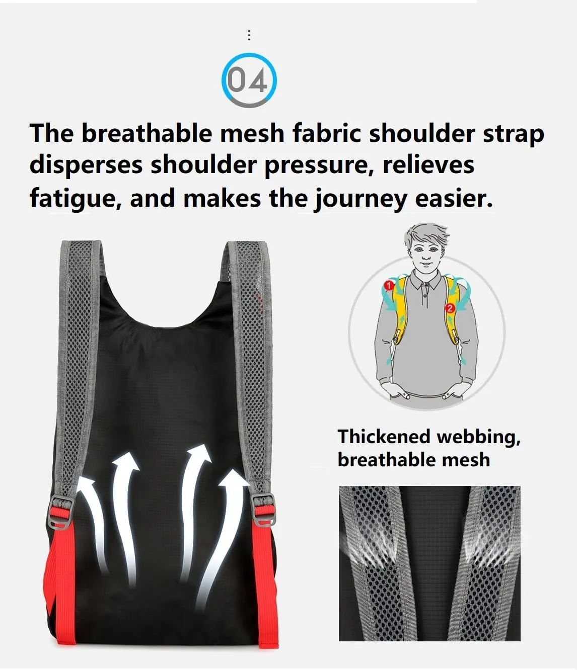 16L Hiking-Daypack Lightweight-Foldable Travel-Backpack Water-Resistant Camping Outdoor Packable Easy Carry-on Bag (Black Red)