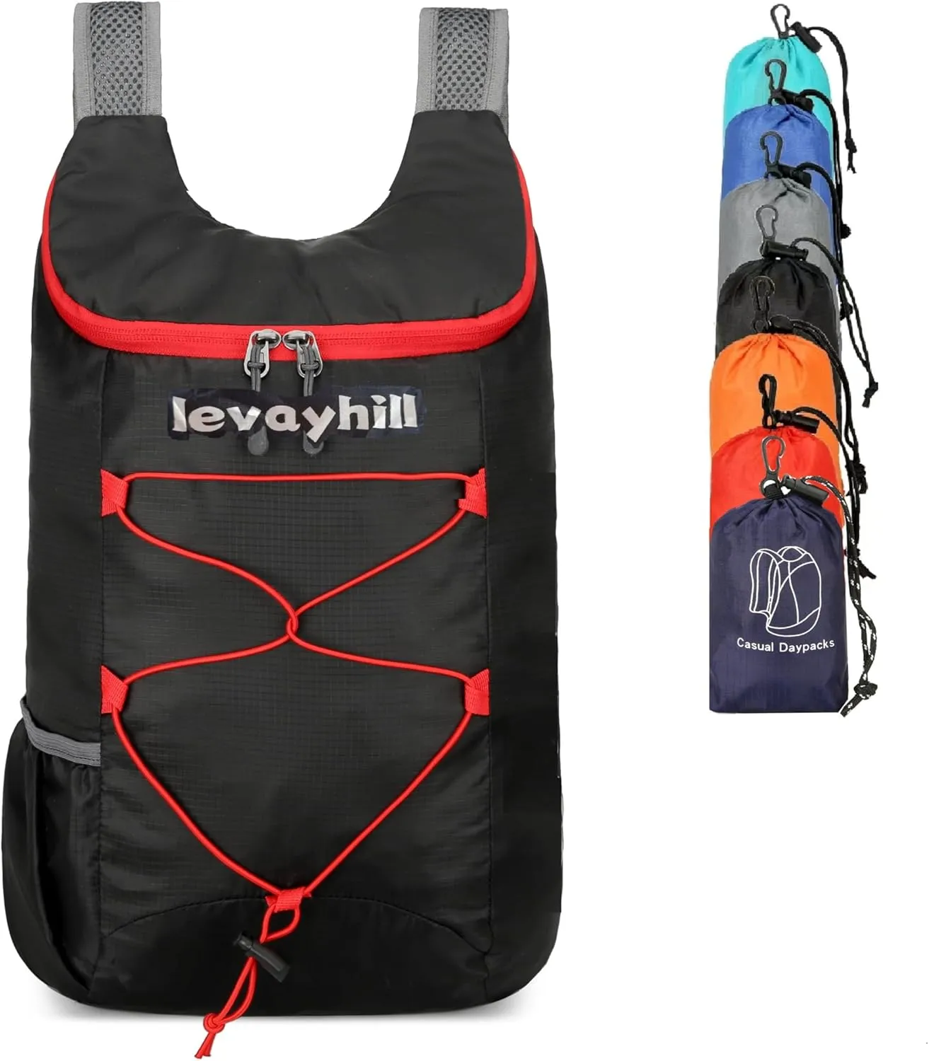16L Hiking-Daypack Lightweight-Foldable Travel-Backpack Water-Resistant Camping Outdoor Packable Easy Carry-on Bag (Black Red)