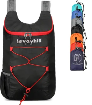 16L Hiking-Daypack Lightweight-Foldable Travel-Backpack Water-Resistant Camping Outdoor Packable Easy Carry-on Bag (Black Red)