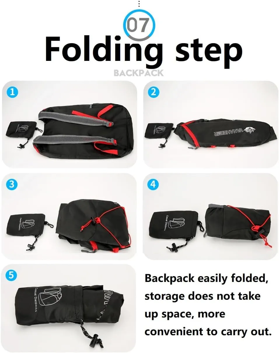 16L Hiking-Daypack Lightweight-Foldable Travel-Backpack Water-Resistant Camping Outdoor Packable Easy Carry-on Bag (Black Red)