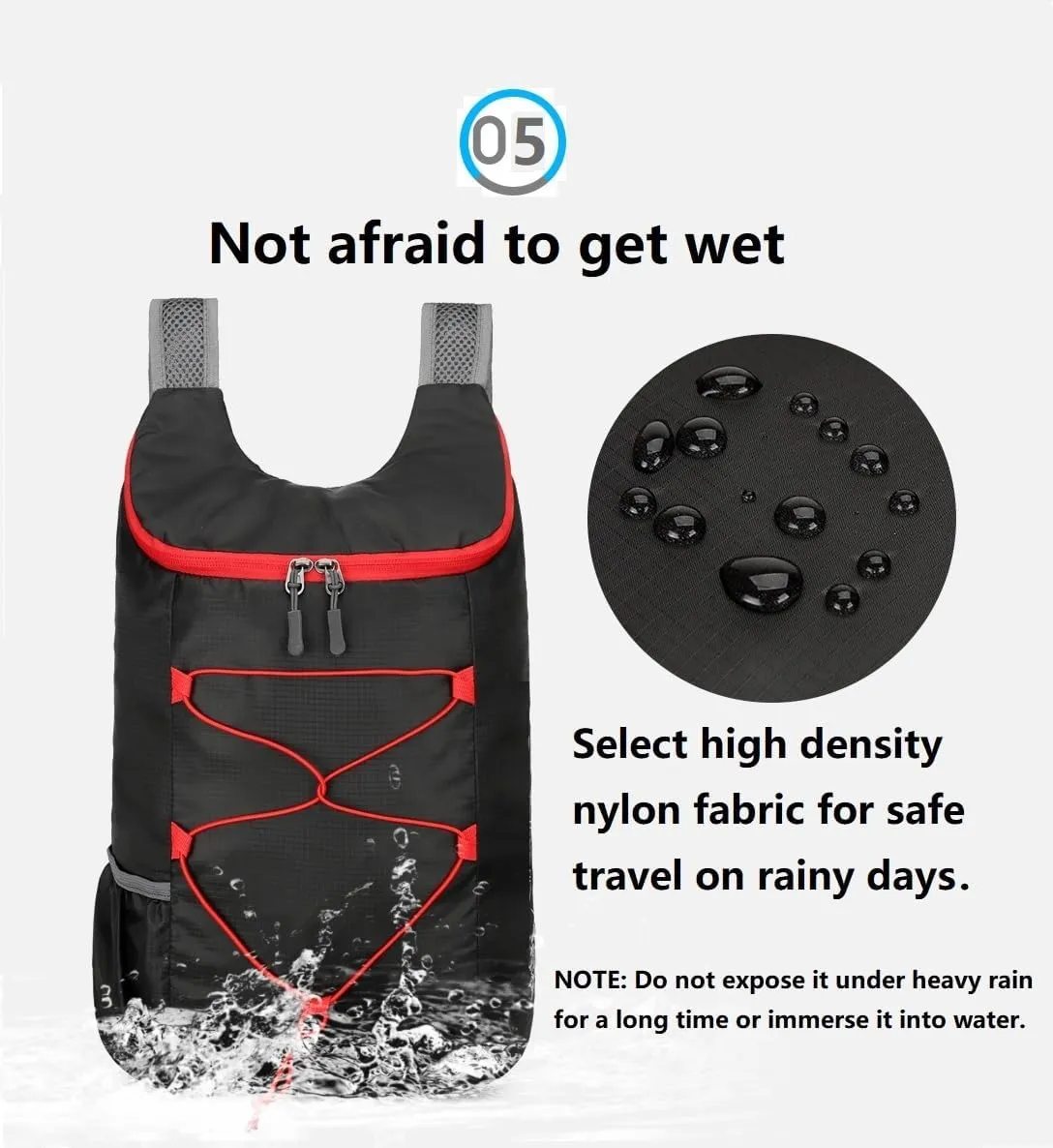 16L Hiking-Daypack Lightweight-Foldable Travel-Backpack Water-Resistant Camping Outdoor Packable Easy Carry-on Bag (Black Red)