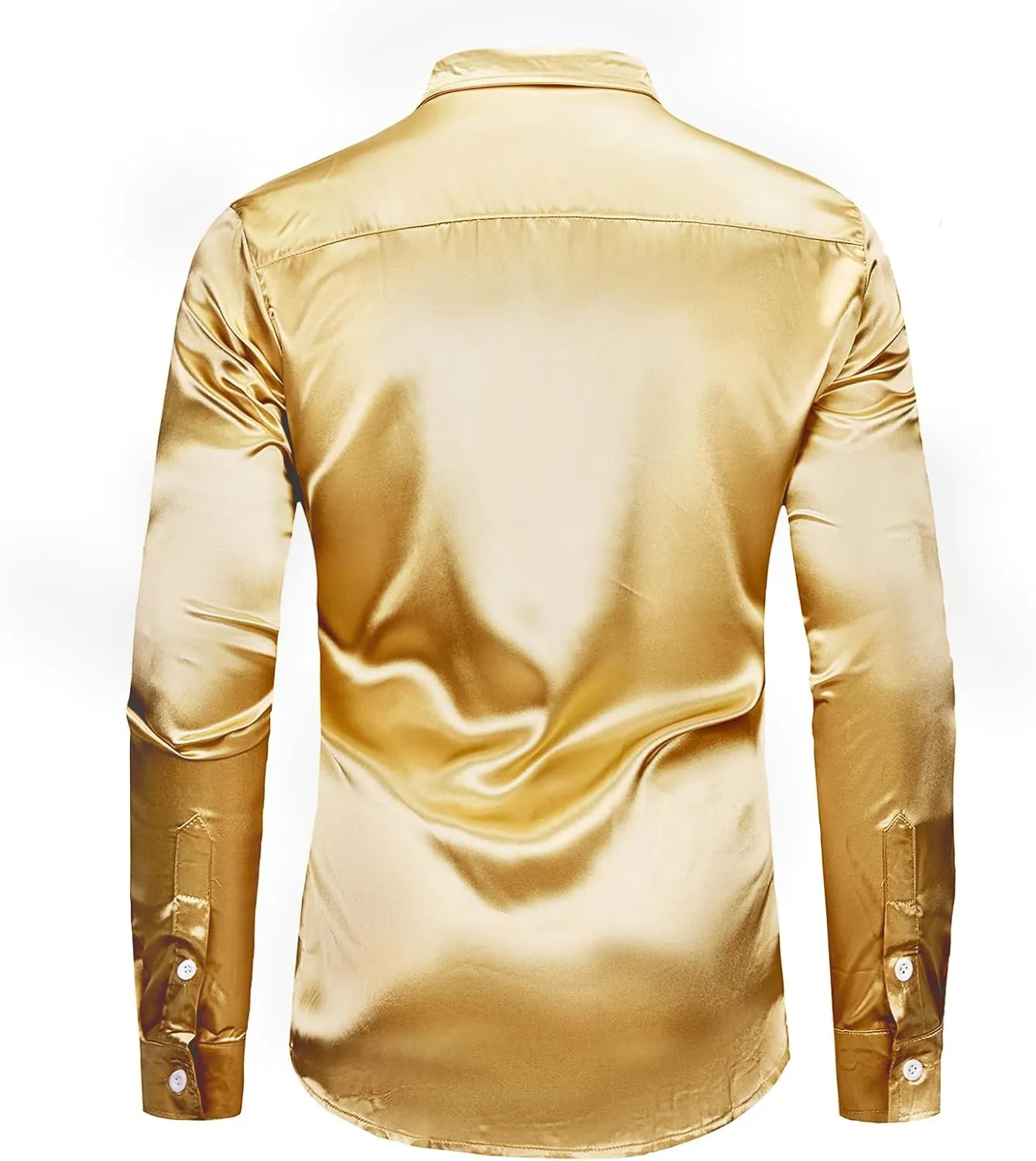 AOTORR Men's Luxury Shiny Silk Like Satin Button Up Dress Shirts Slim Fit Long Sleeve Nightclub Party Disco Prom Shirts