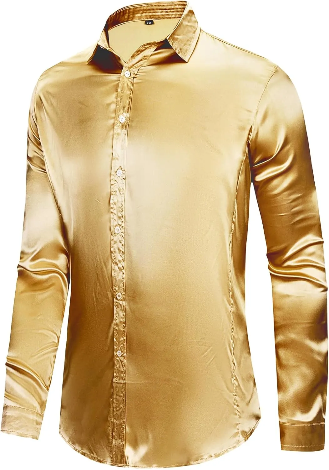 AOTORR Men's Luxury Shiny Silk Like Satin Button Up Dress Shirts Slim Fit Long Sleeve Nightclub Party Disco Prom Shirts