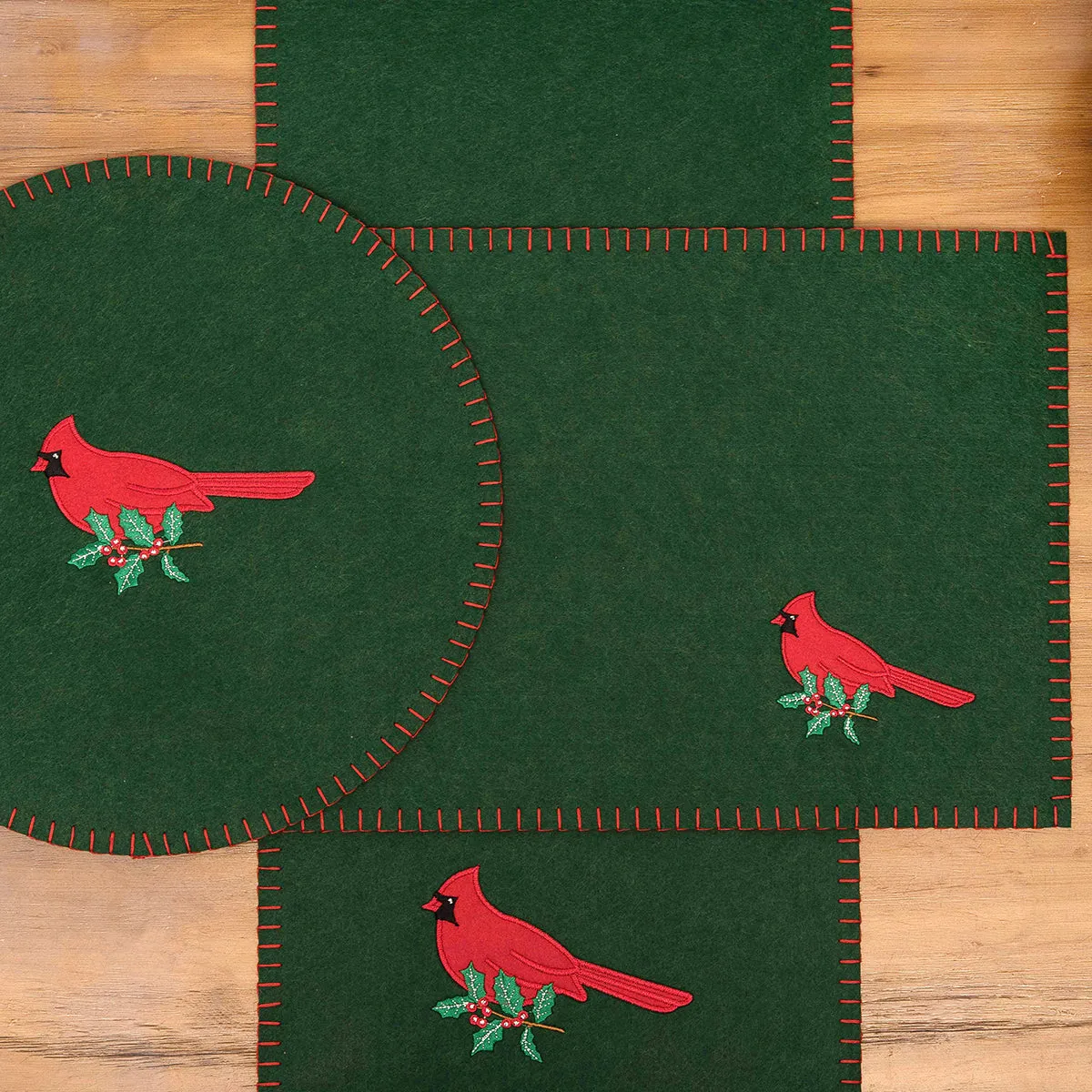 Cardinal Holly Felt Table Linens
