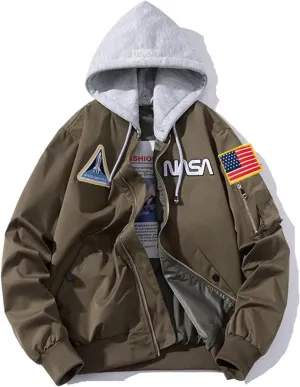 Casual jackets, Men Biker Bomber Jacket, NASA MA-1 Military Flight Jacket Light Air Force Moto Street Coat