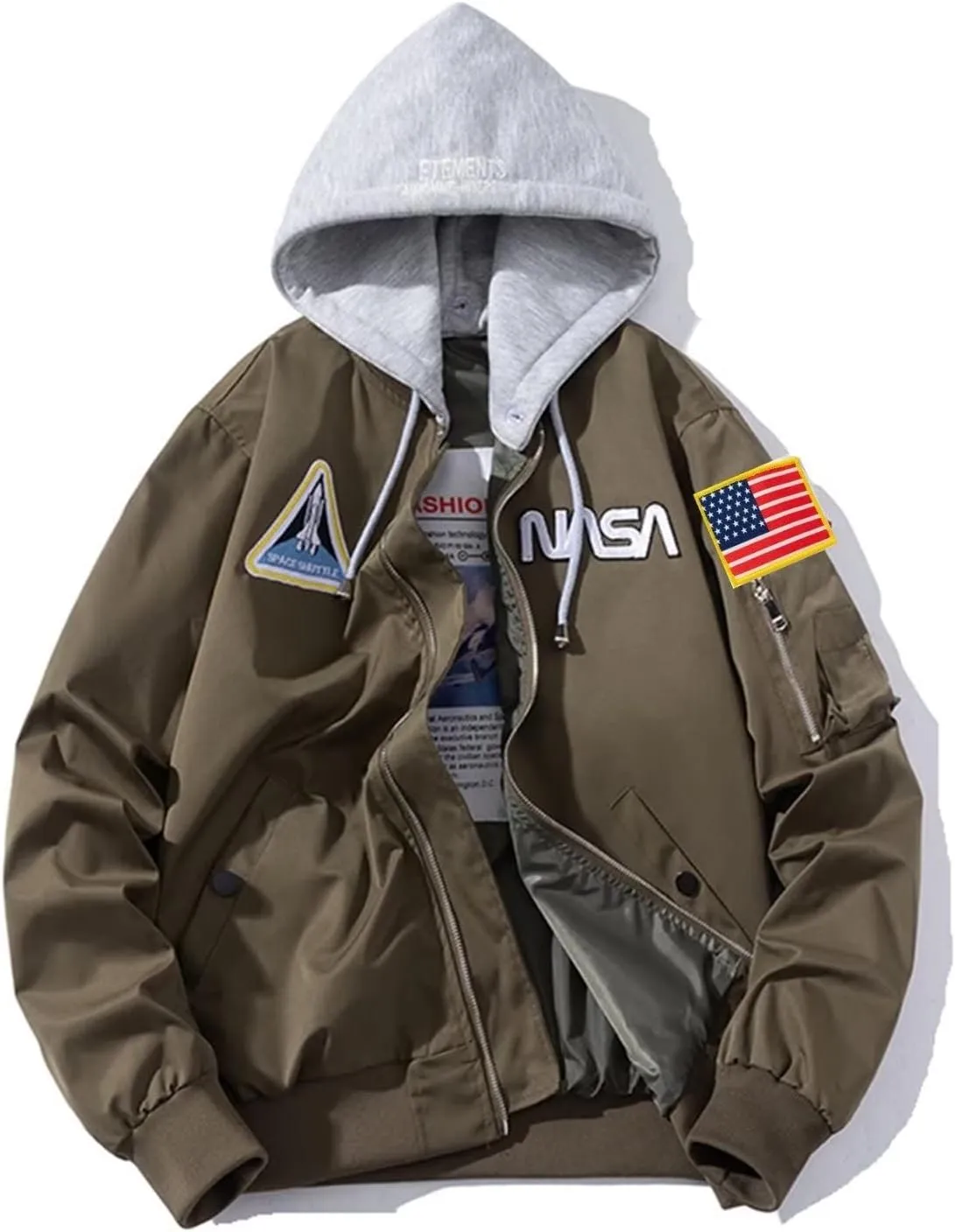 Casual jackets, Men Biker Bomber Jacket, NASA MA-1 Military Flight Jacket Light Air Force Moto Street Coat