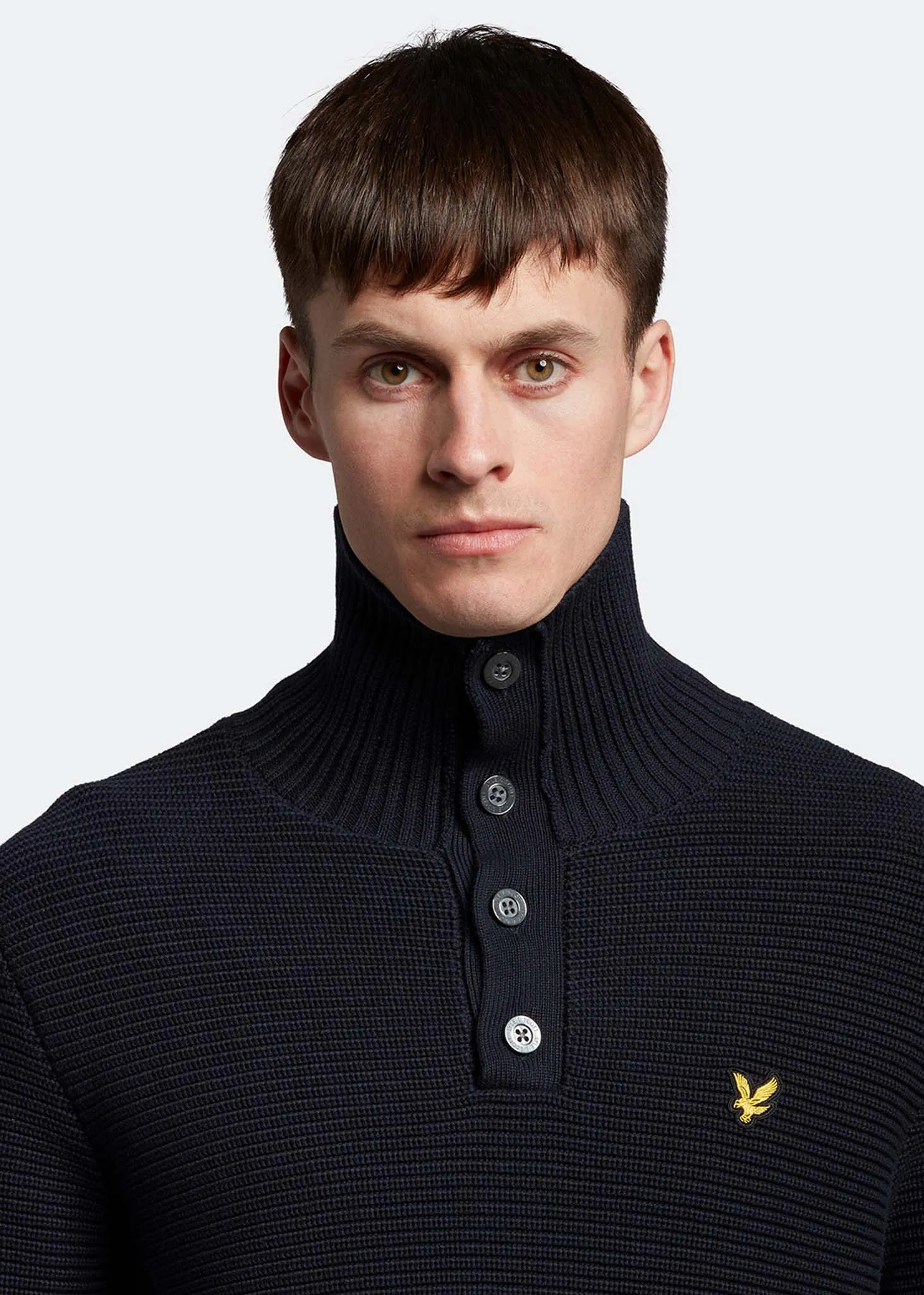 Chunky rib button neck - dark navy