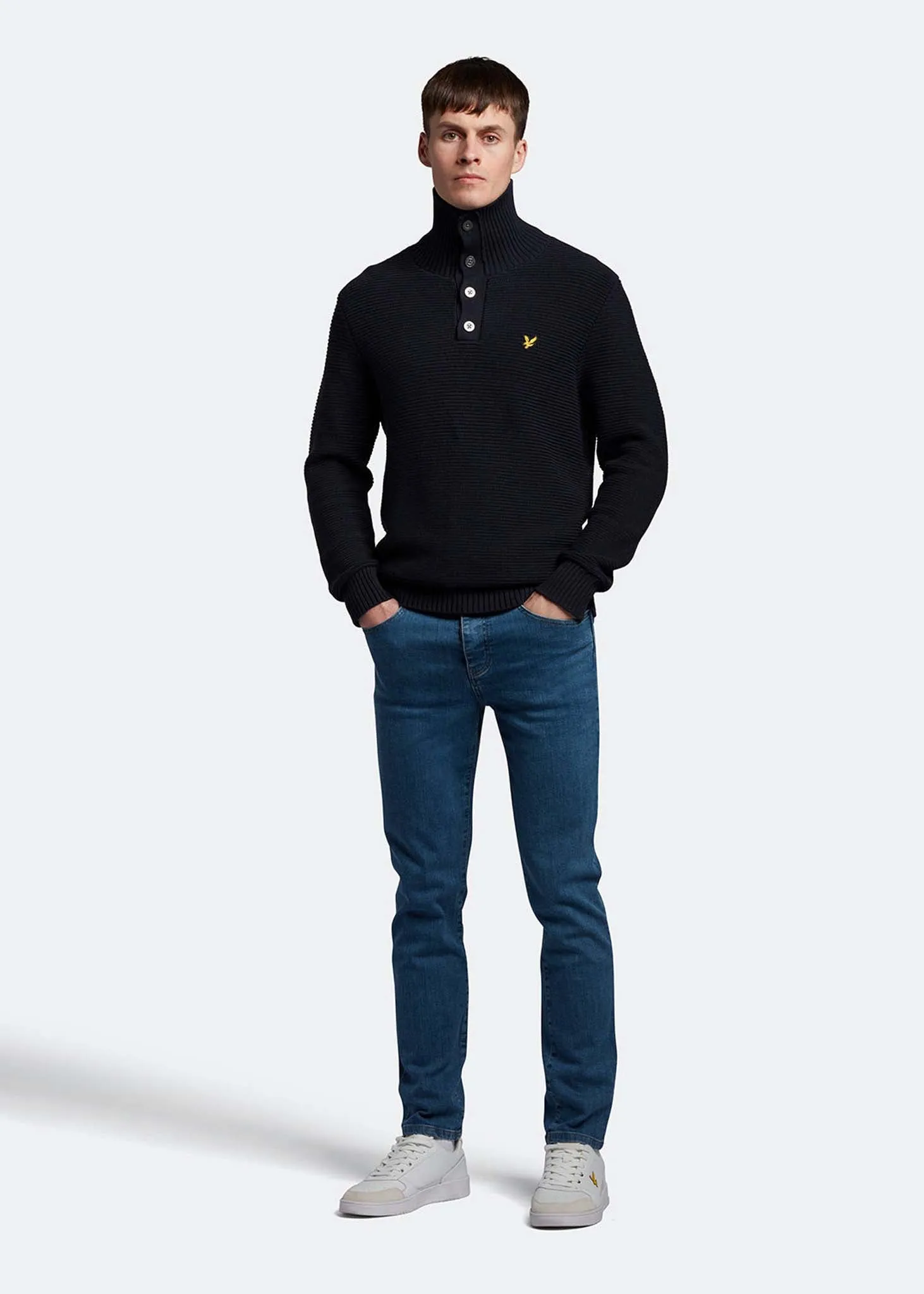 Chunky rib button neck - dark navy