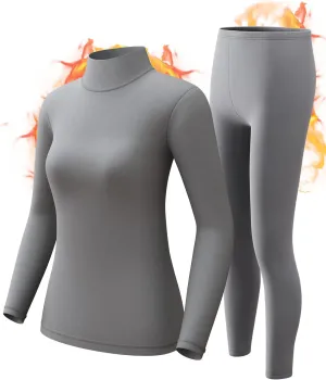 CL convallaira Women Thermal Underwear Base Layer Long Johns with Fleece Lined Set Winter Warm Top Bottom, Turtleneck, Small, Gray