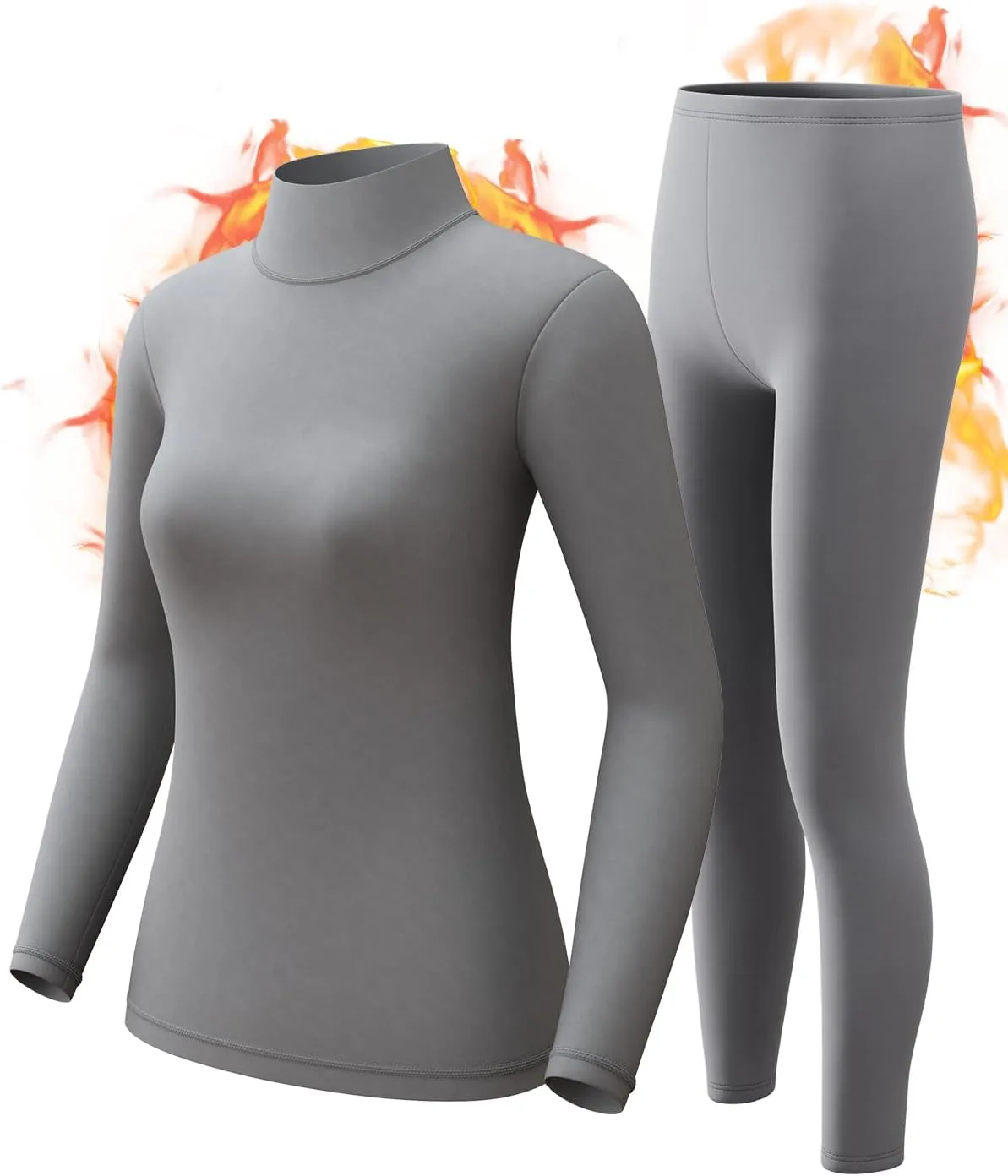 CL convallaira Women Thermal Underwear Base Layer Long Johns with Fleece Lined Set Winter Warm Top Bottom, Turtleneck, Small, Gray