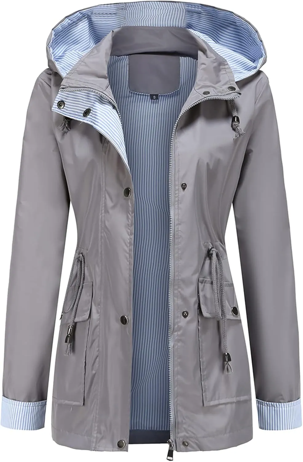 DOSLAVIDA Raincoat For Women Lightweight Waterproof Rain Jacket Hooded Windbreaker Casual Trench Coat With Pockets