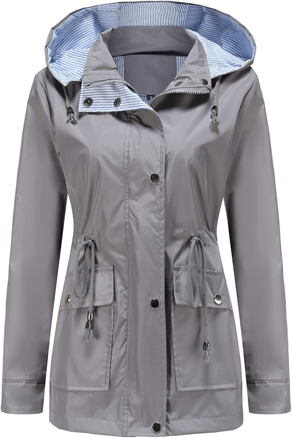 DOSLAVIDA Raincoat For Women Lightweight Waterproof Rain Jacket Hooded Windbreaker Casual Trench Coat With Pockets