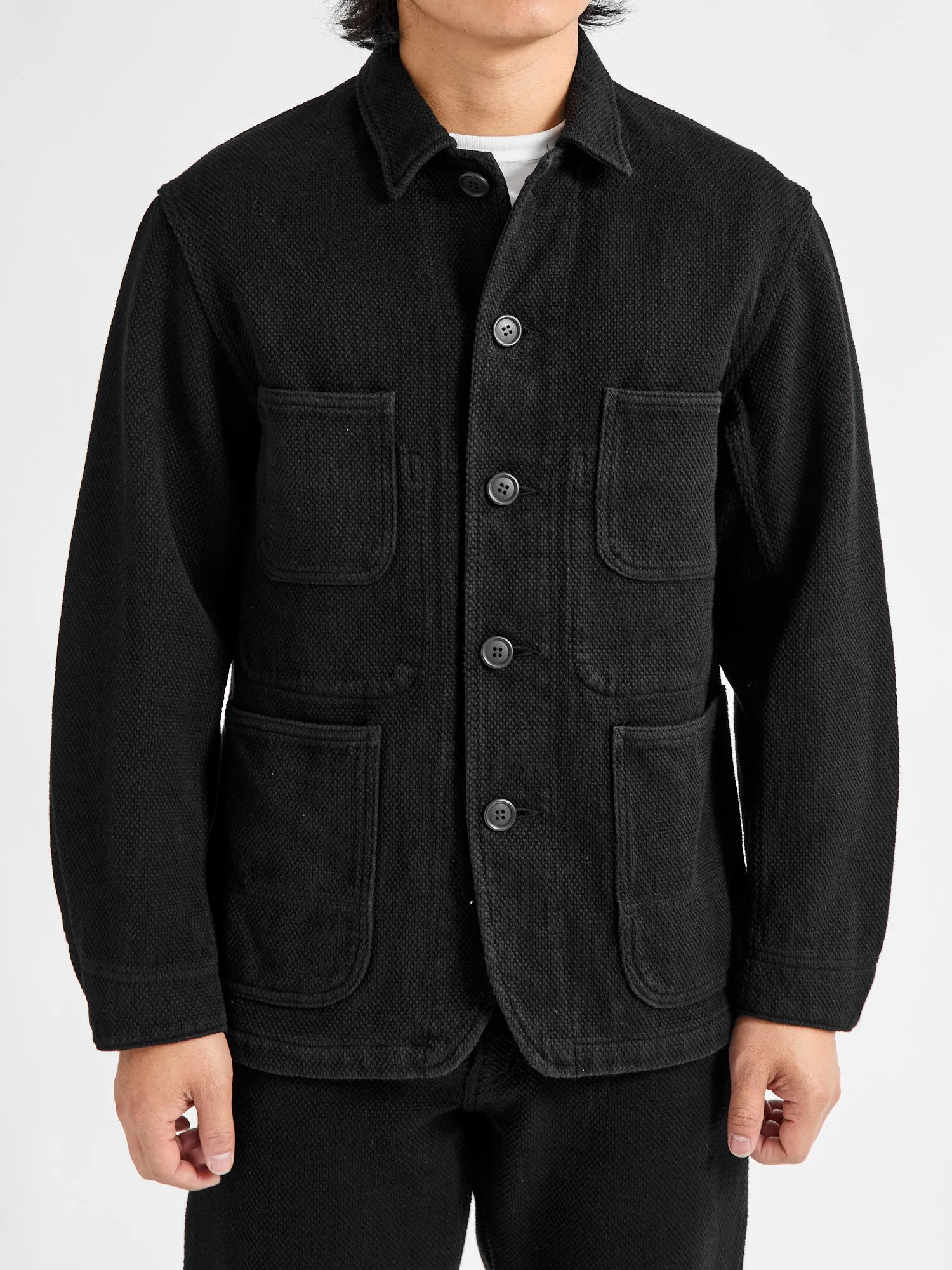 Double Cloth Sashiko Coverall Jacket in Black