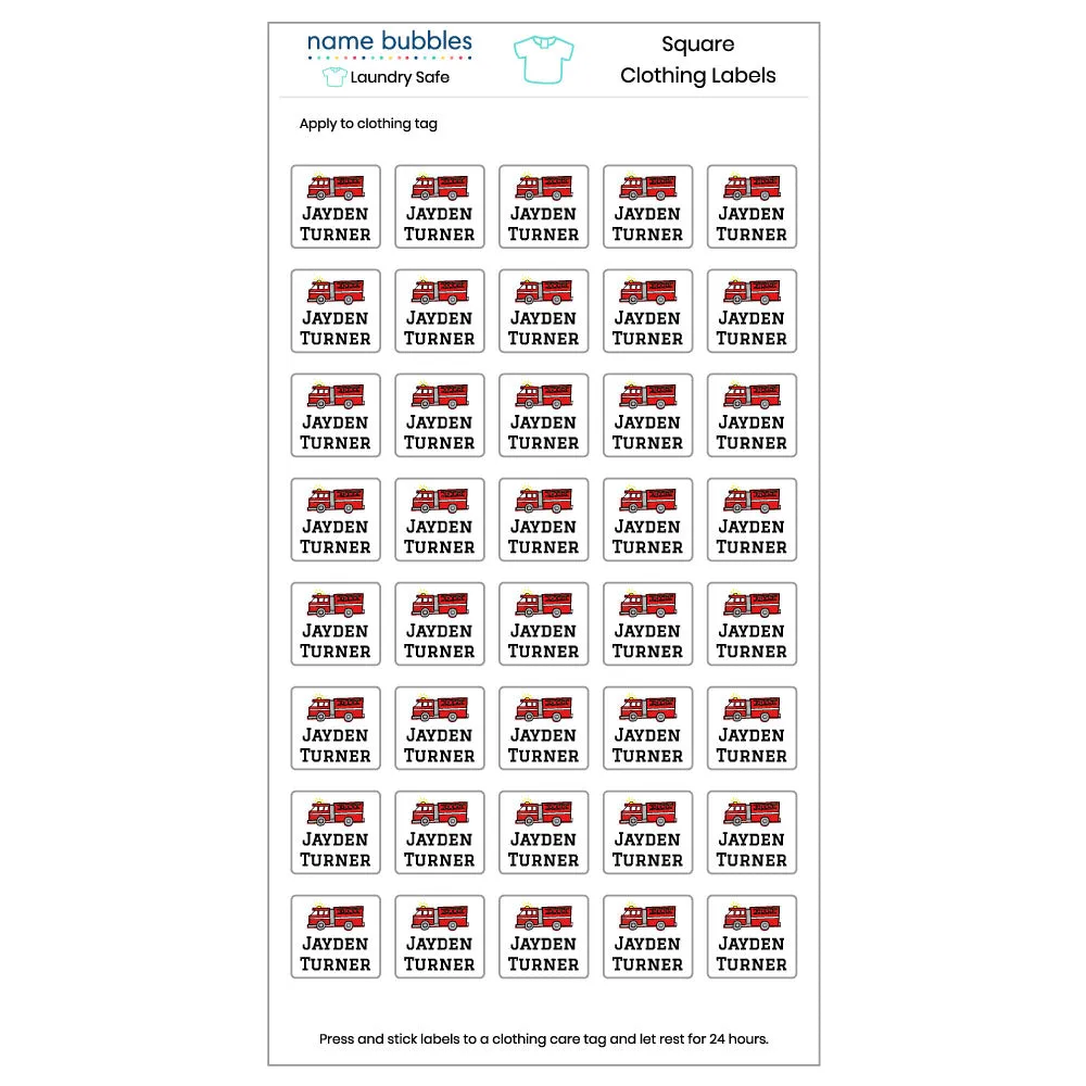 Fire Truck Clothing Labels