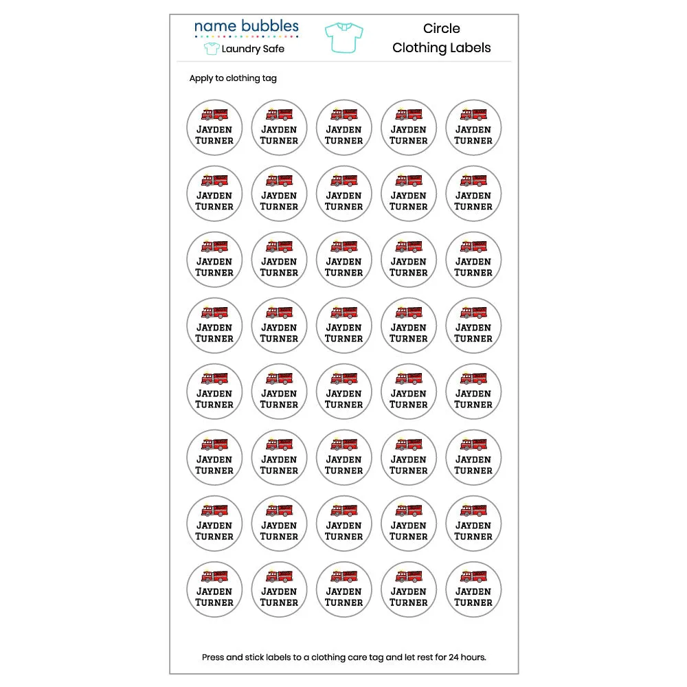 Fire Truck Clothing Labels