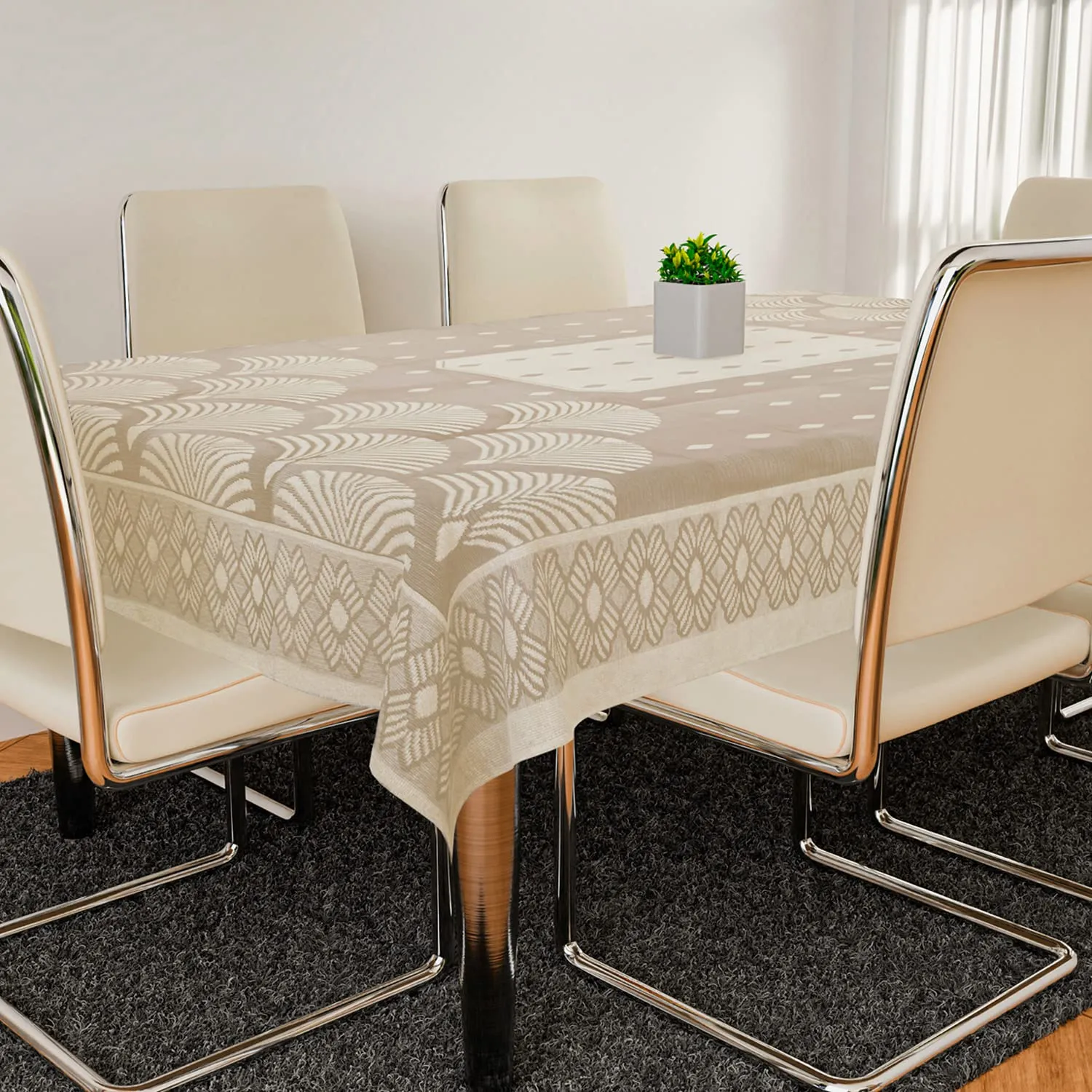 Heart Home Dining Table Cover | Cotton Net Rainbow Pattern | Tablecloth for Home Décor | Tablecloth for Dining Area | 60X90 Inch | Cream