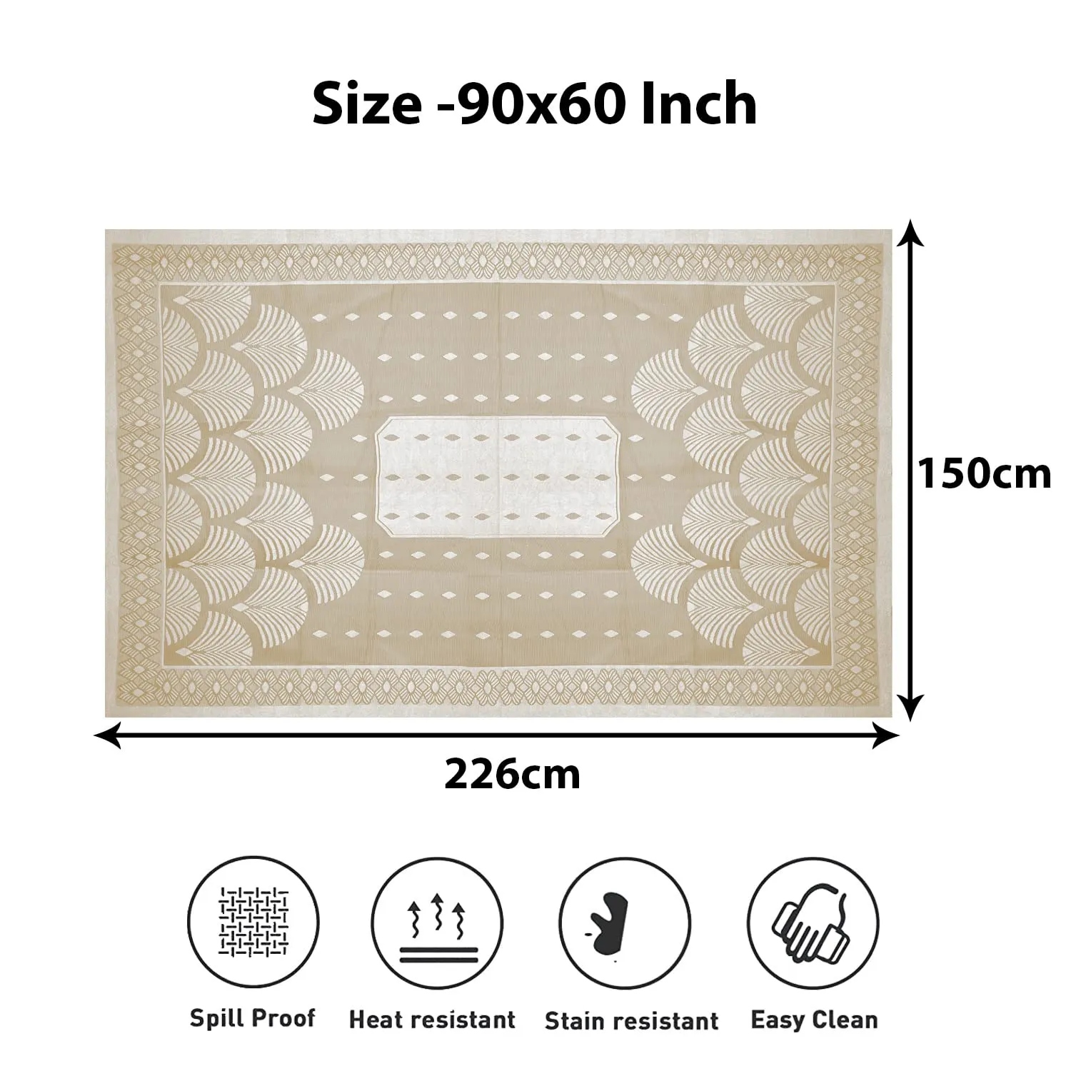 Heart Home Dining Table Cover | Cotton Net Rainbow Pattern | Tablecloth for Home Décor | Tablecloth for Dining Area | 60X90 Inch | Cream