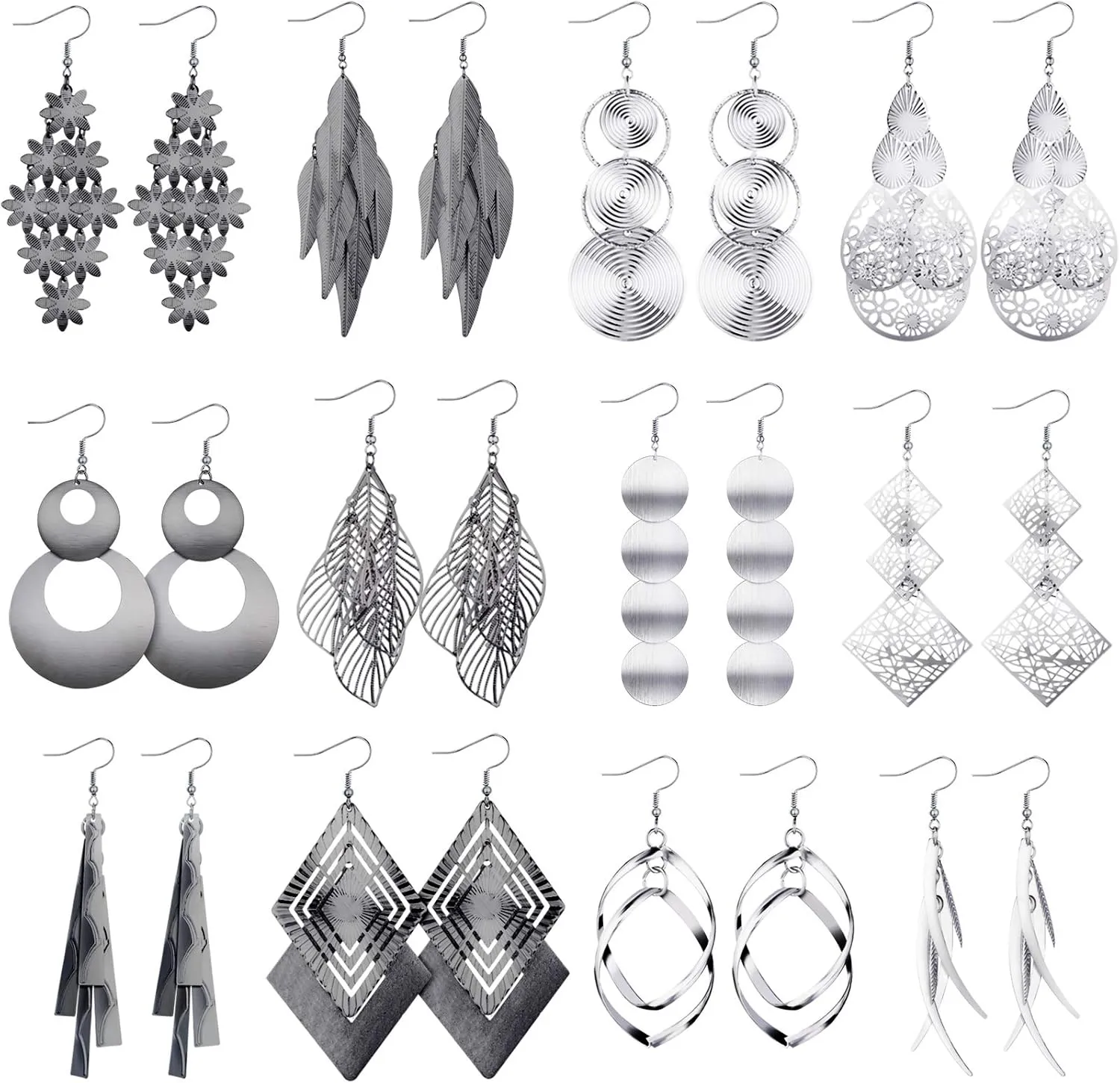 Hicarer 12 Pairs Fashion Dangle Earrings Vintage Bohemian Earrings Statement Drop Boho Long Fringed Jewelry for Women