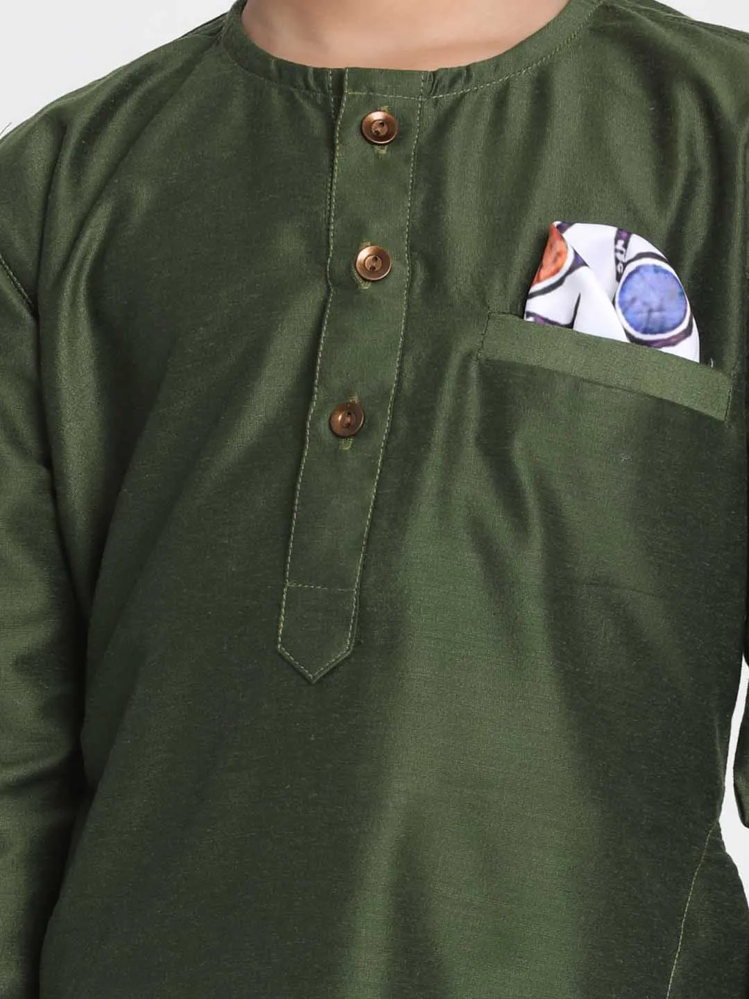 Jashvi Boy's Mehandi Green Cotton Blend Kurta Pyjama Set
