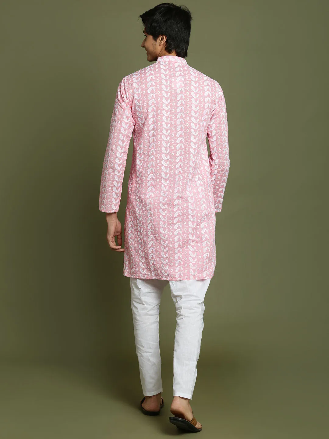 Jashvi Boys' Pink Chaikankari Kurta With White Pyjama Set