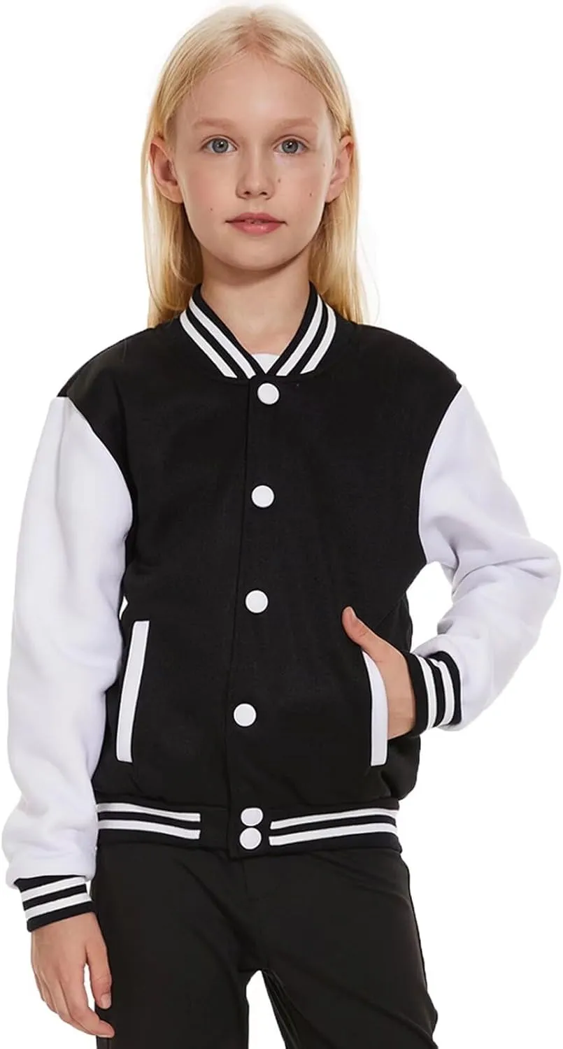 Jeecoin Kids Baseball Jackets Boys Girls Varsity Bomber Jacket Casual Lightweight Sports School Jacket