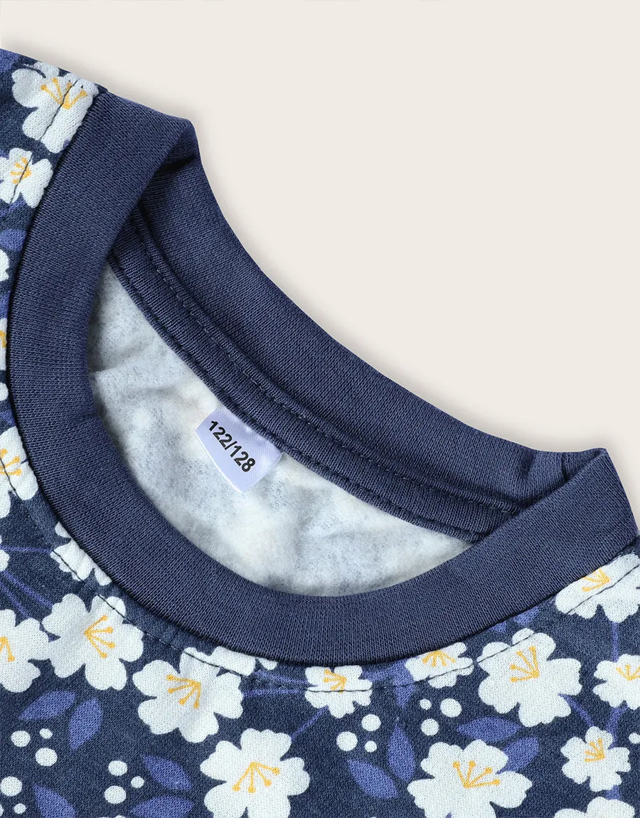 Kid's Circle Printed Fleece Sweat Shirt-Blue