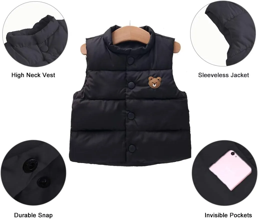LANBAOSI Baby Girls&Boys Winter Cute High Neck Vest Lightweight Puffer Sleeveless Jacket