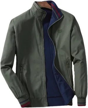 Mens Bomber Jackets Zip Up Lightweight Slim Fit Varsity Stand Collar Cotton Reversible Jacket Windbreaker