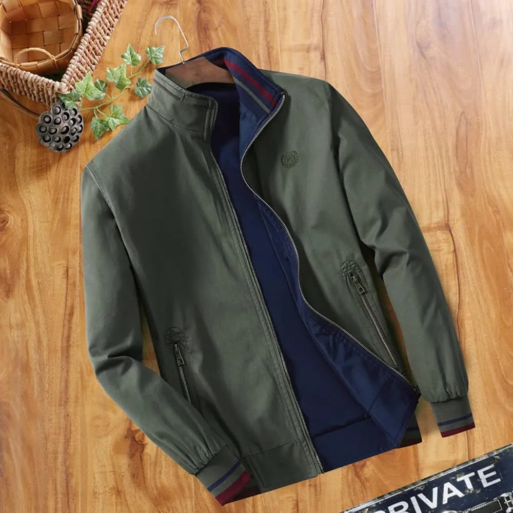 Mens Bomber Jackets Zip Up Lightweight Slim Fit Varsity Stand Collar Cotton Reversible Jacket Windbreaker
