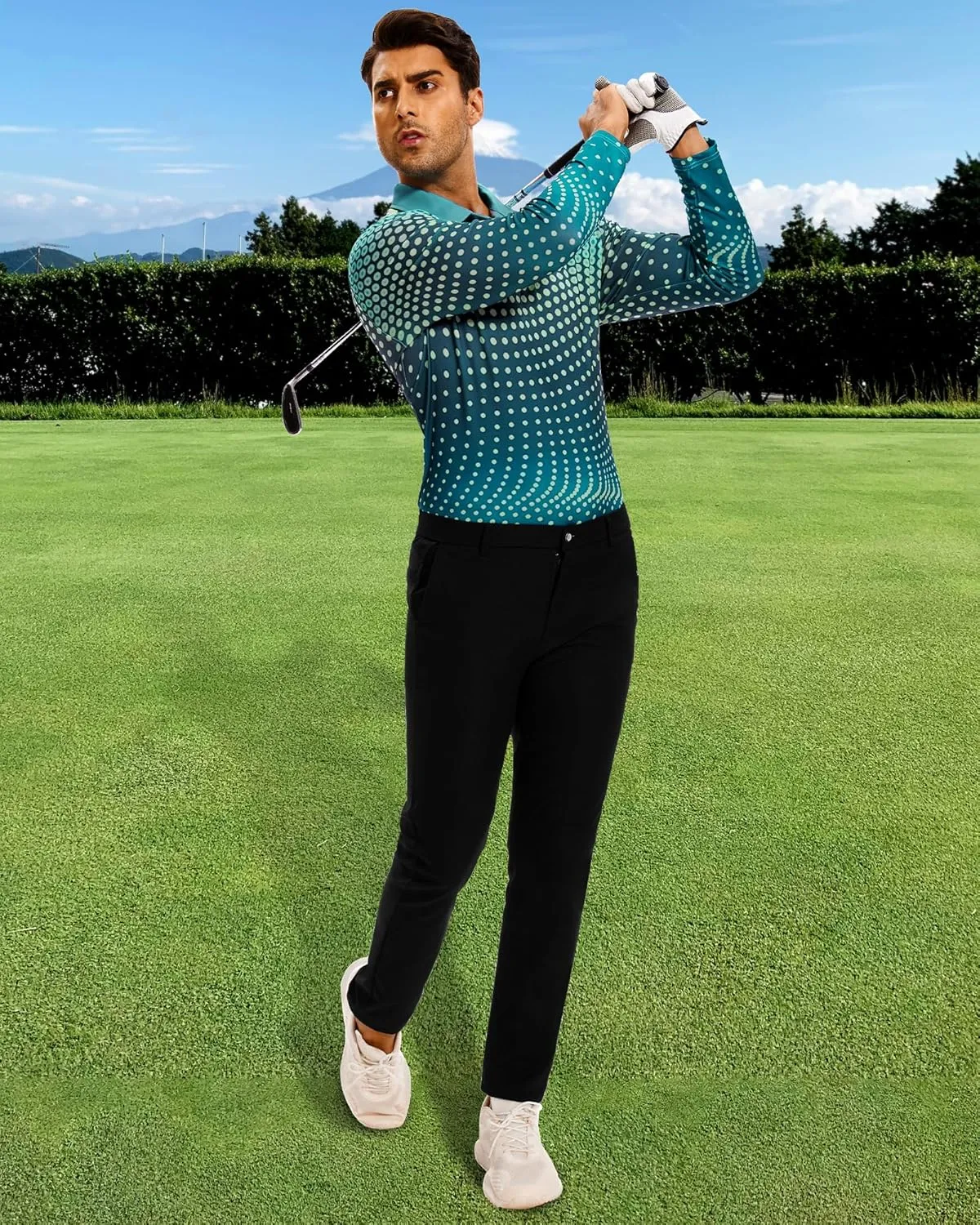 Men's Golf Shirts Polo Short Sleeve Gradient Quick Dry Fit Moisture Wicking Athletic Printed Shirts Mens Polo Shirt