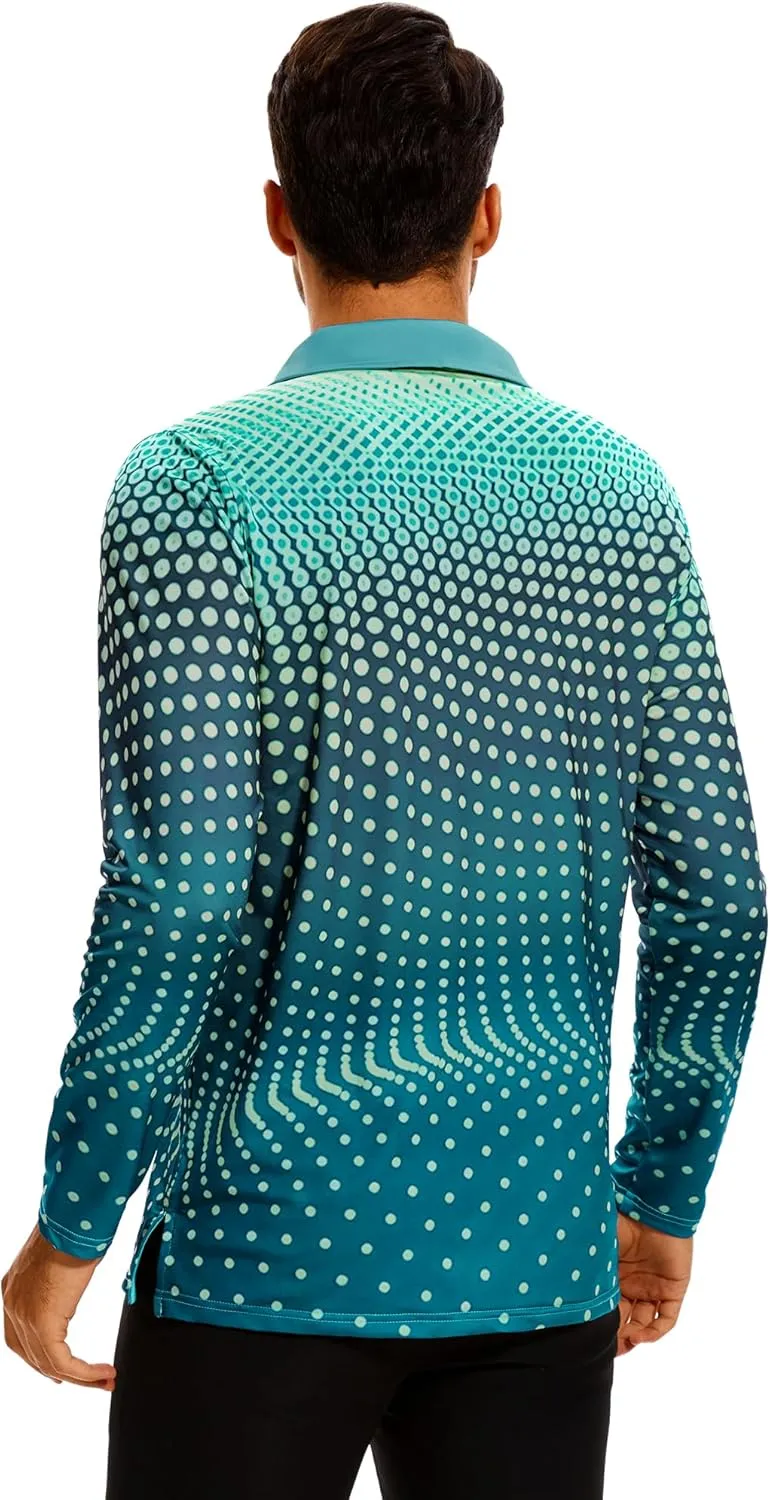 Men's Golf Shirts Polo Short Sleeve Gradient Quick Dry Fit Moisture Wicking Athletic Printed Shirts Mens Polo Shirt