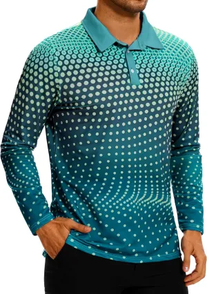 Men's Golf Shirts Polo Short Sleeve Gradient Quick Dry Fit Moisture Wicking Athletic Printed Shirts Mens Polo Shirt
