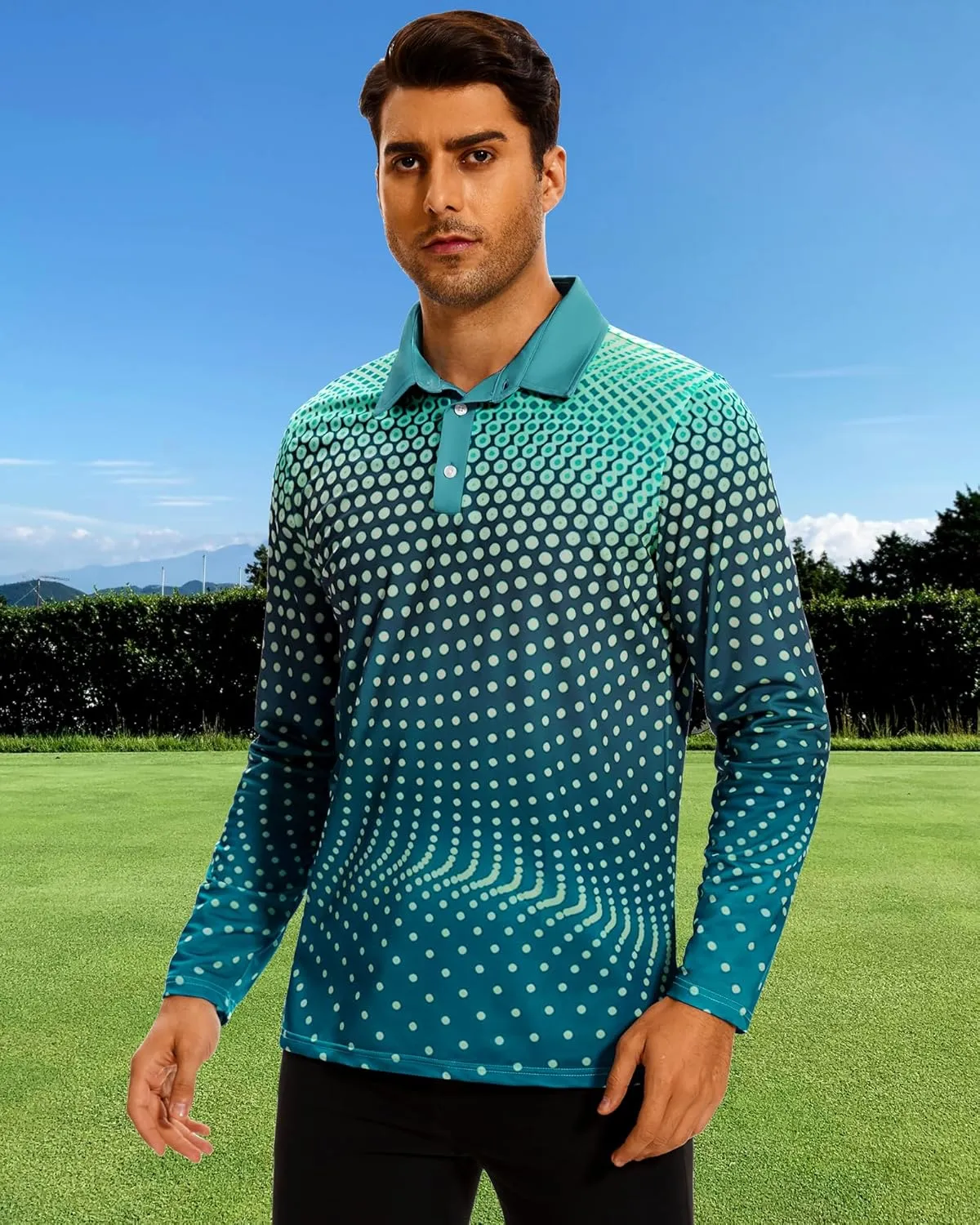 Men's Golf Shirts Polo Short Sleeve Gradient Quick Dry Fit Moisture Wicking Athletic Printed Shirts Mens Polo Shirt