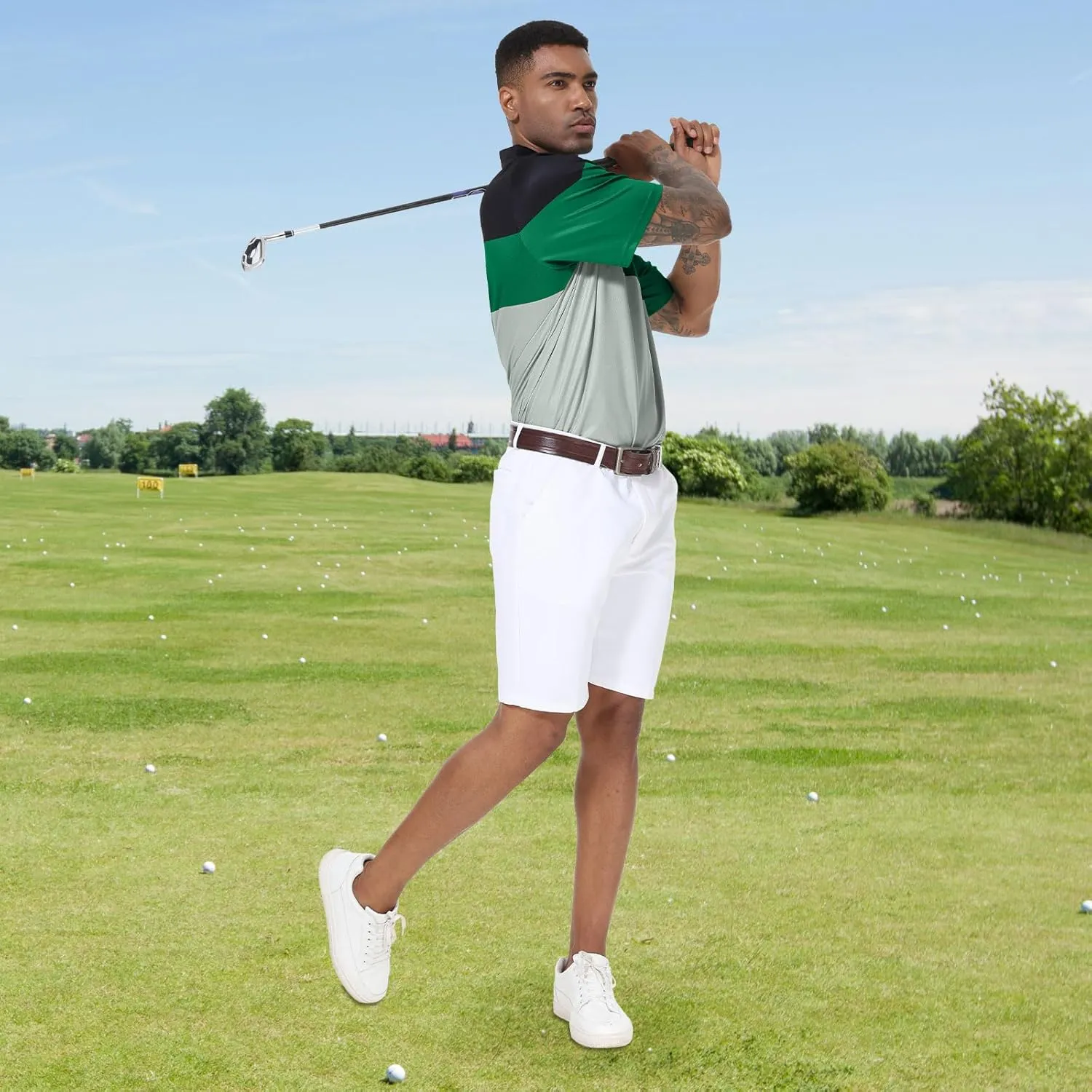 Mens Short Sleeve Golf Polo Shirts Dry Fit Moisture Wicking Performance Casual Sports Polo Shirts for Men