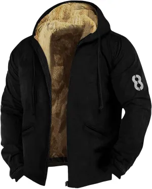 Mens Vintage Fleece Jacket Sherpa Lined Winter Coats Parka Warm Over Outerwear Windproof Casual Hoodies with Pocket