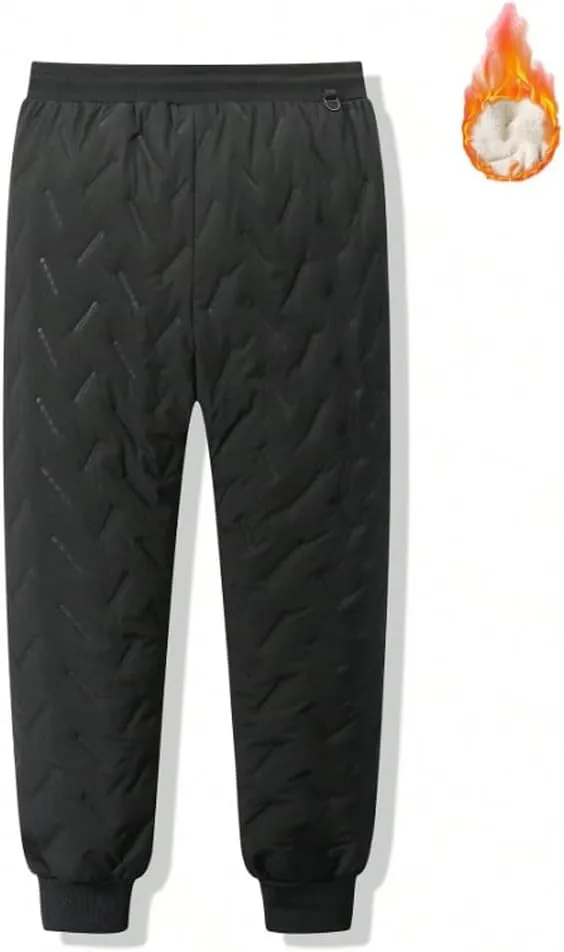 New Men's Fleece Lined Thick Warm Outdoor Casual Pants, Loose Fit Sports Trousers Black