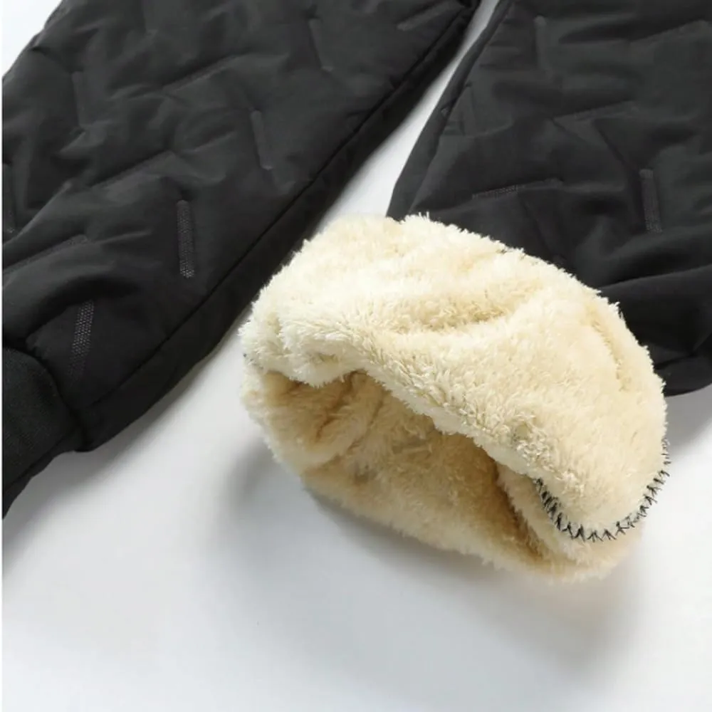 New Men's Fleece Lined Thick Warm Outdoor Casual Pants, Loose Fit Sports Trousers Black