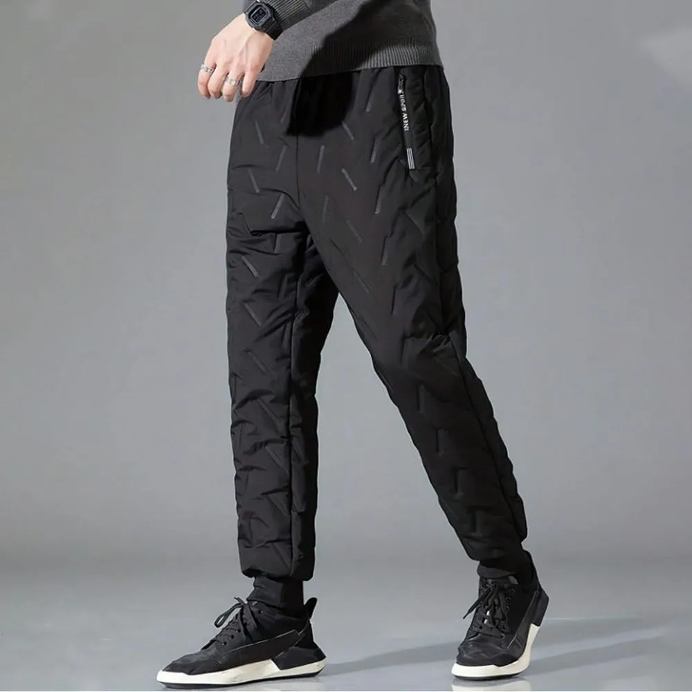 New Men's Fleece Lined Thick Warm Outdoor Casual Pants, Loose Fit Sports Trousers Black
