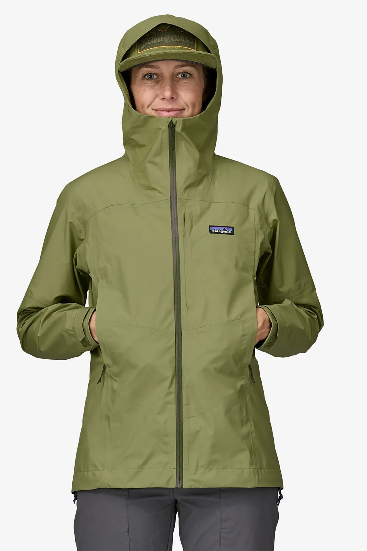 Patagonia Womens Boulder Fork Custom Rain Jackets, Green
