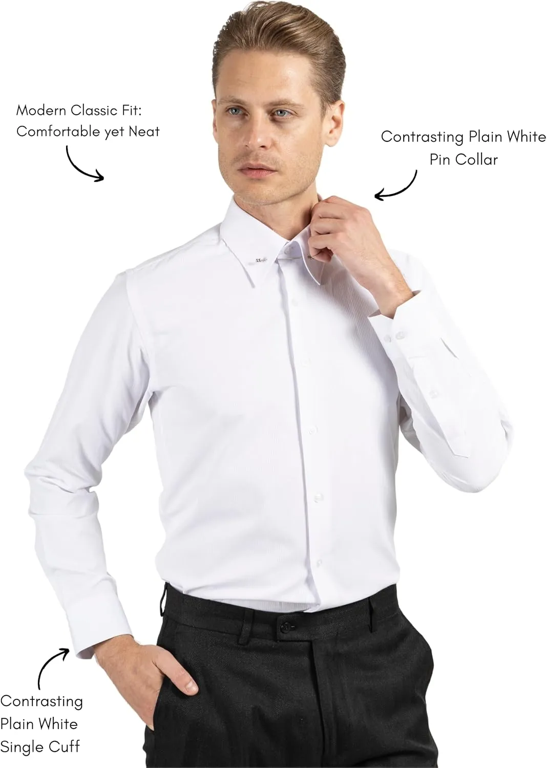 Pin Collar Long Sleeve Dress Shirts for Men | Mens Button Up Stylish Shirts