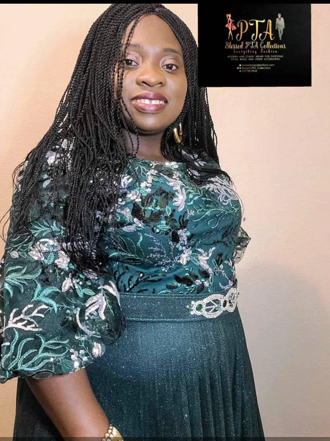 PLUS SIZE LACE SEQUINS BELTED GREEN DRESS