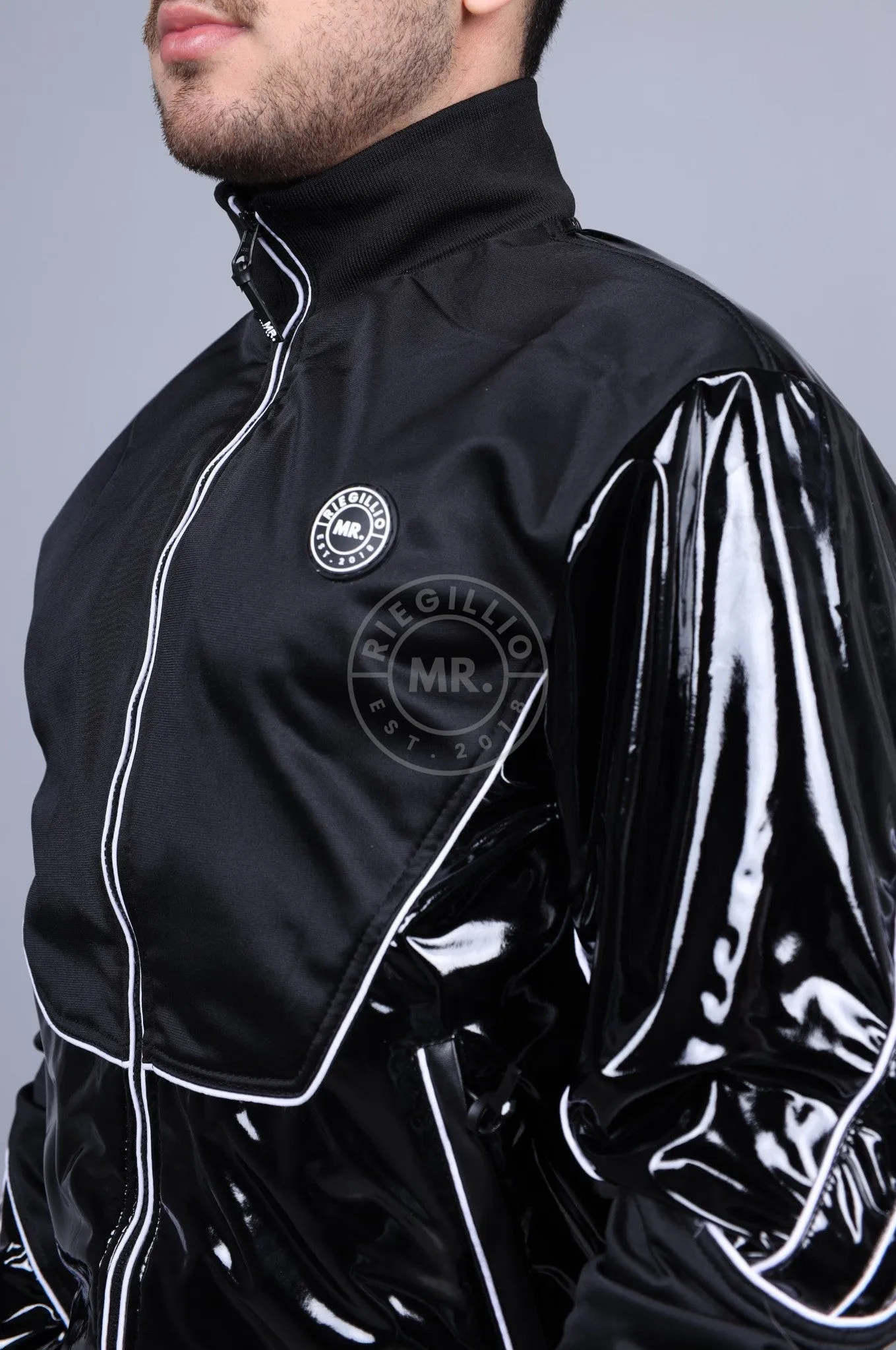 PVC 24 Tracksuit Jacket - Black with White Piping