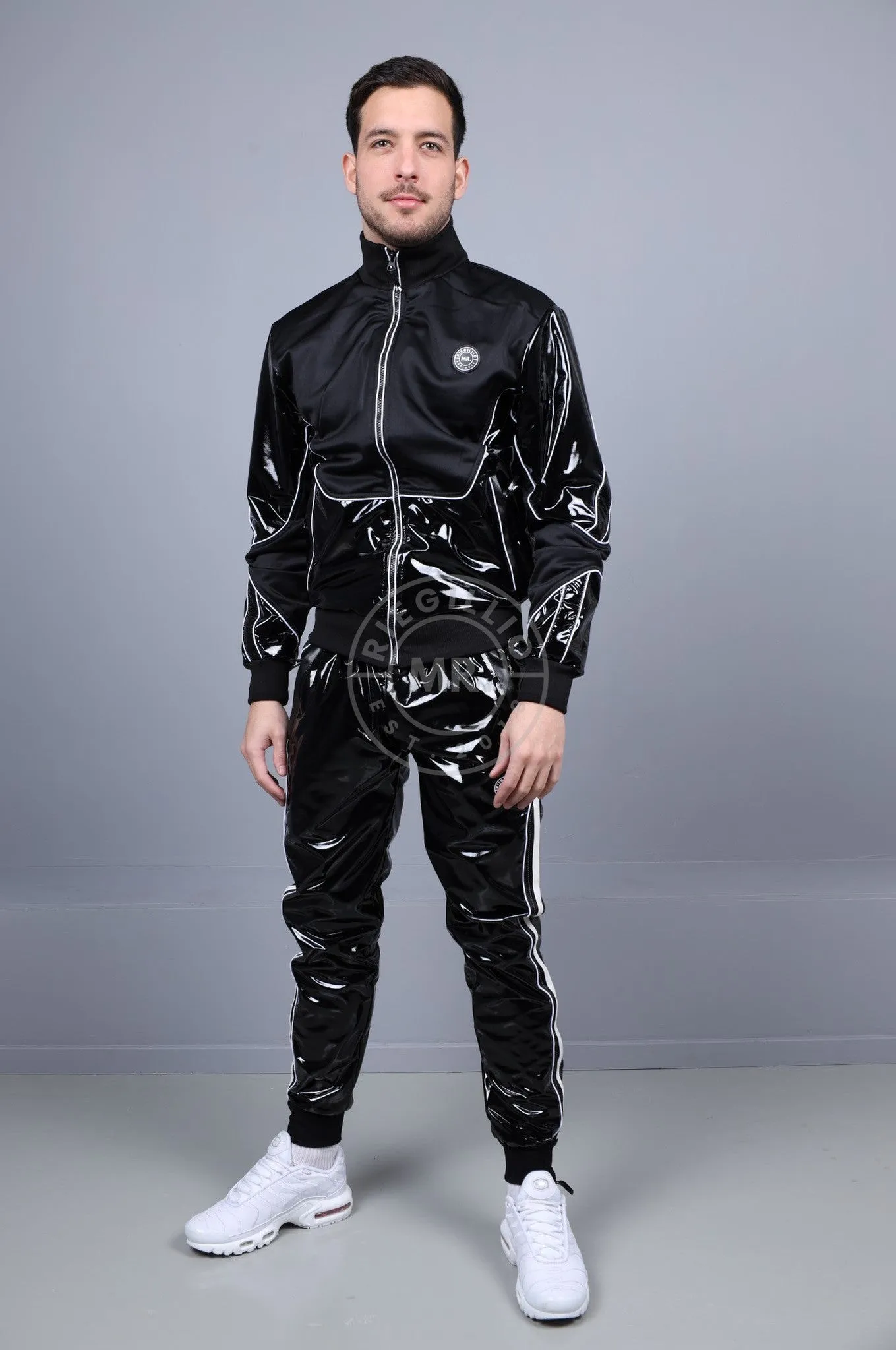 PVC 24 Tracksuit Jacket - Black with White Piping