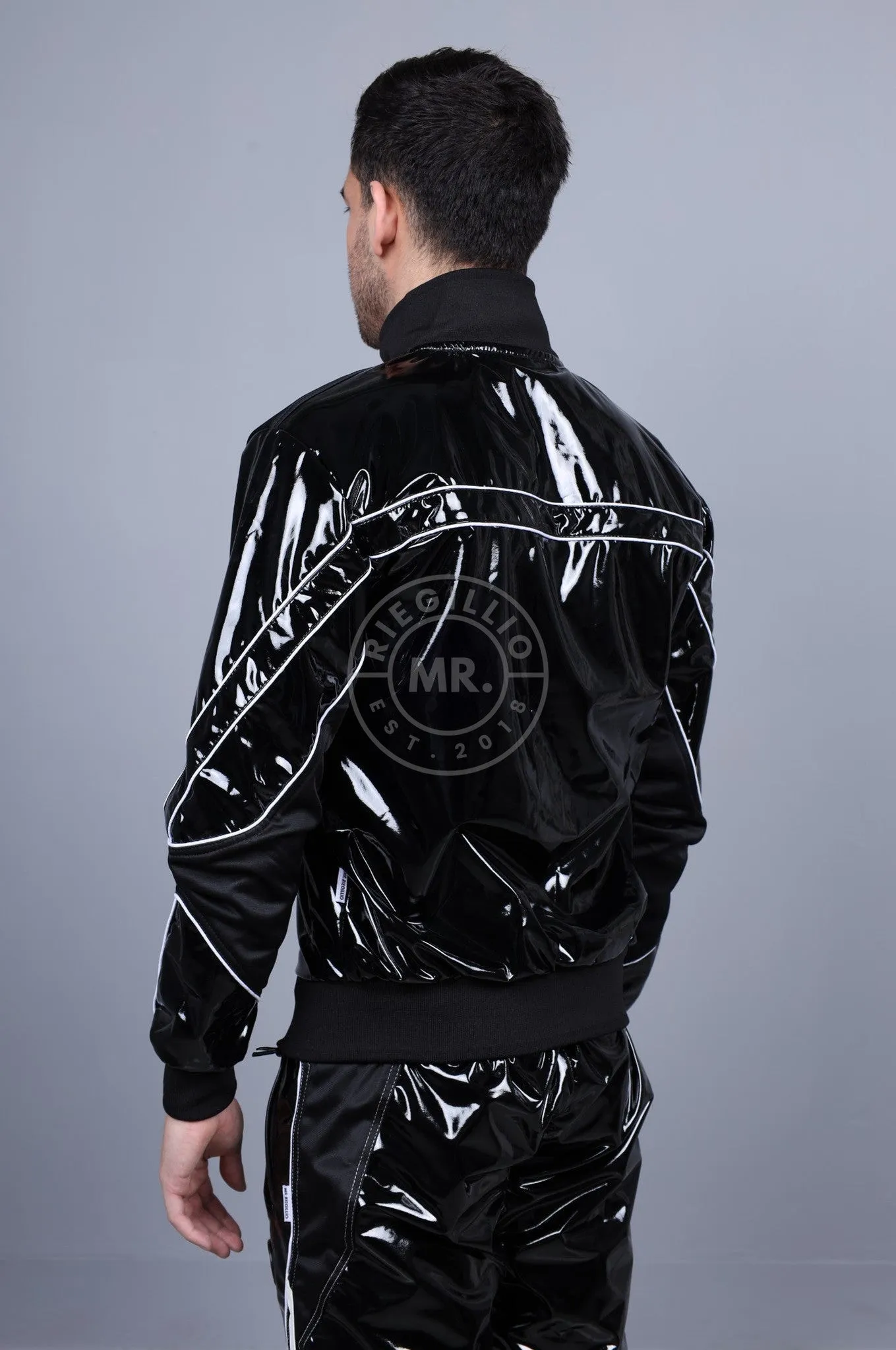 PVC 24 Tracksuit Jacket - Black with White Piping