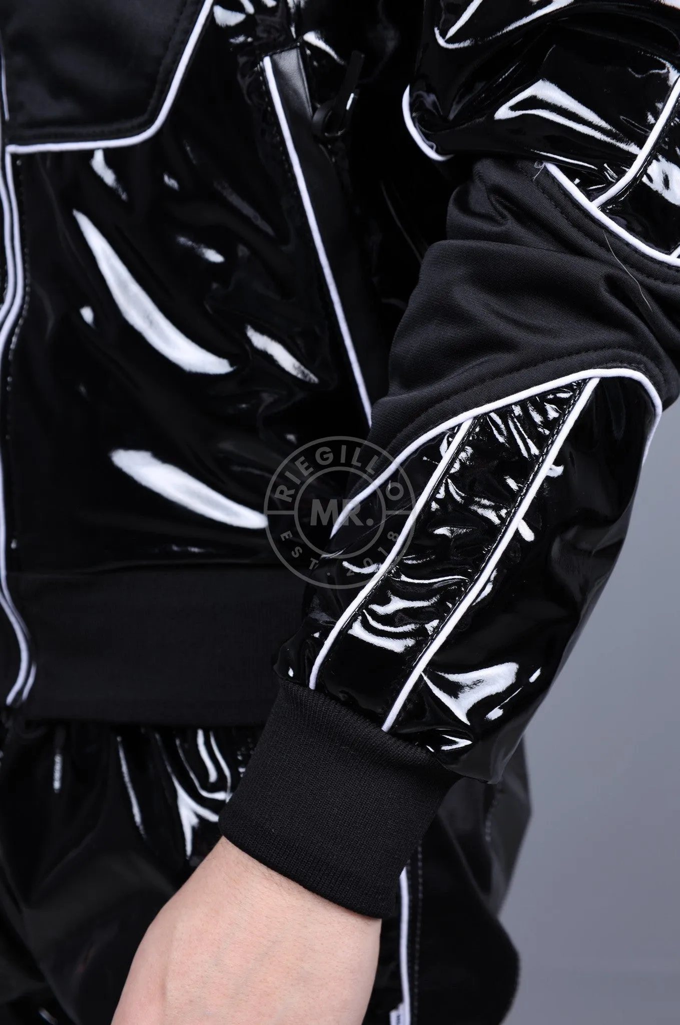 PVC 24 Tracksuit Jacket - Black with White Piping