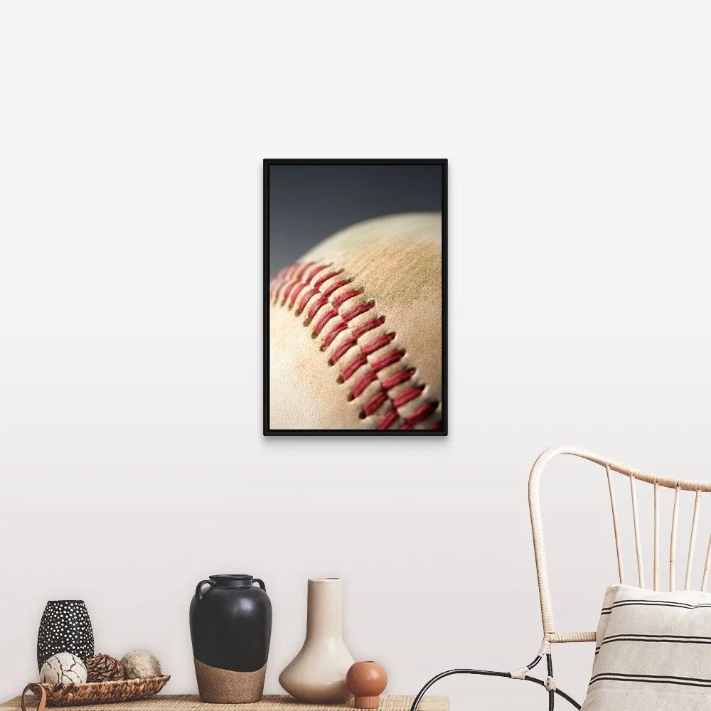 "Baseball with impact mark." Black Float Frame Canvas Art