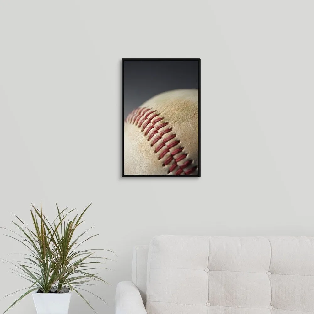 "Baseball with impact mark." Black Float Frame Canvas Art