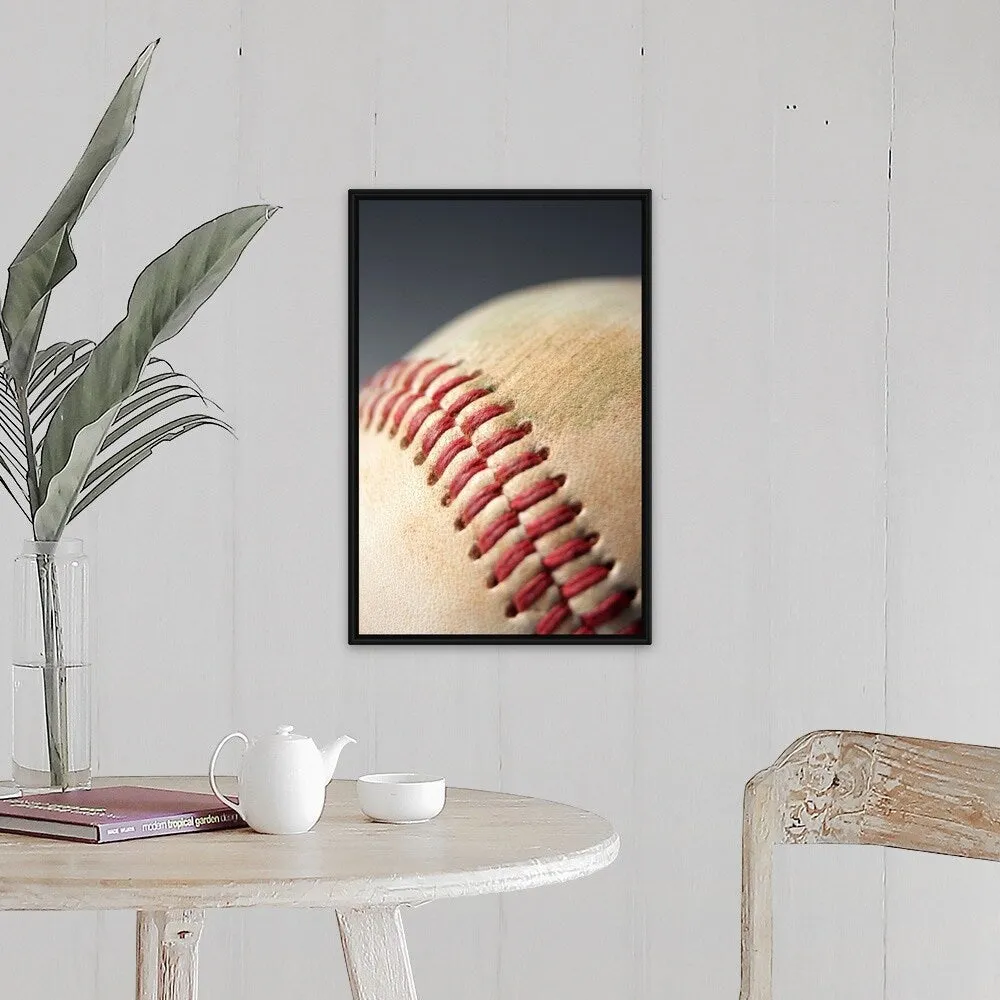 "Baseball with impact mark." Black Float Frame Canvas Art