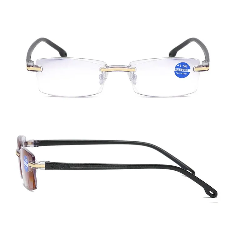 Rimless Anti Blue-ray Blue Film Lenses Presbyopic Glasses,  2.00D(Black)