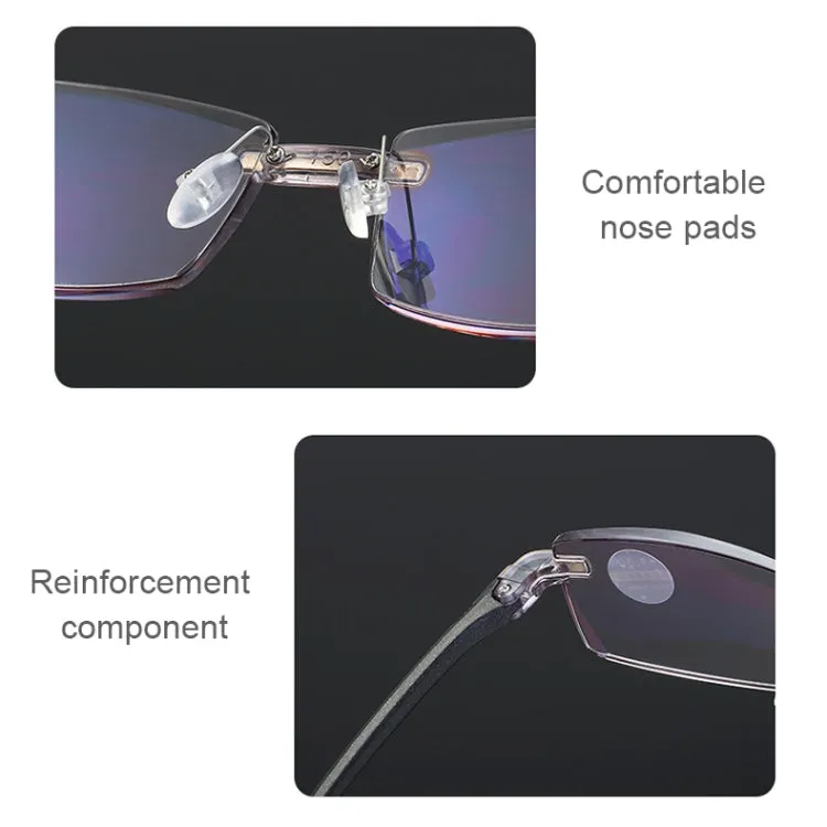 Rimless Anti Blue-ray Blue Film Lenses Presbyopic Glasses,  2.00D(Black)
